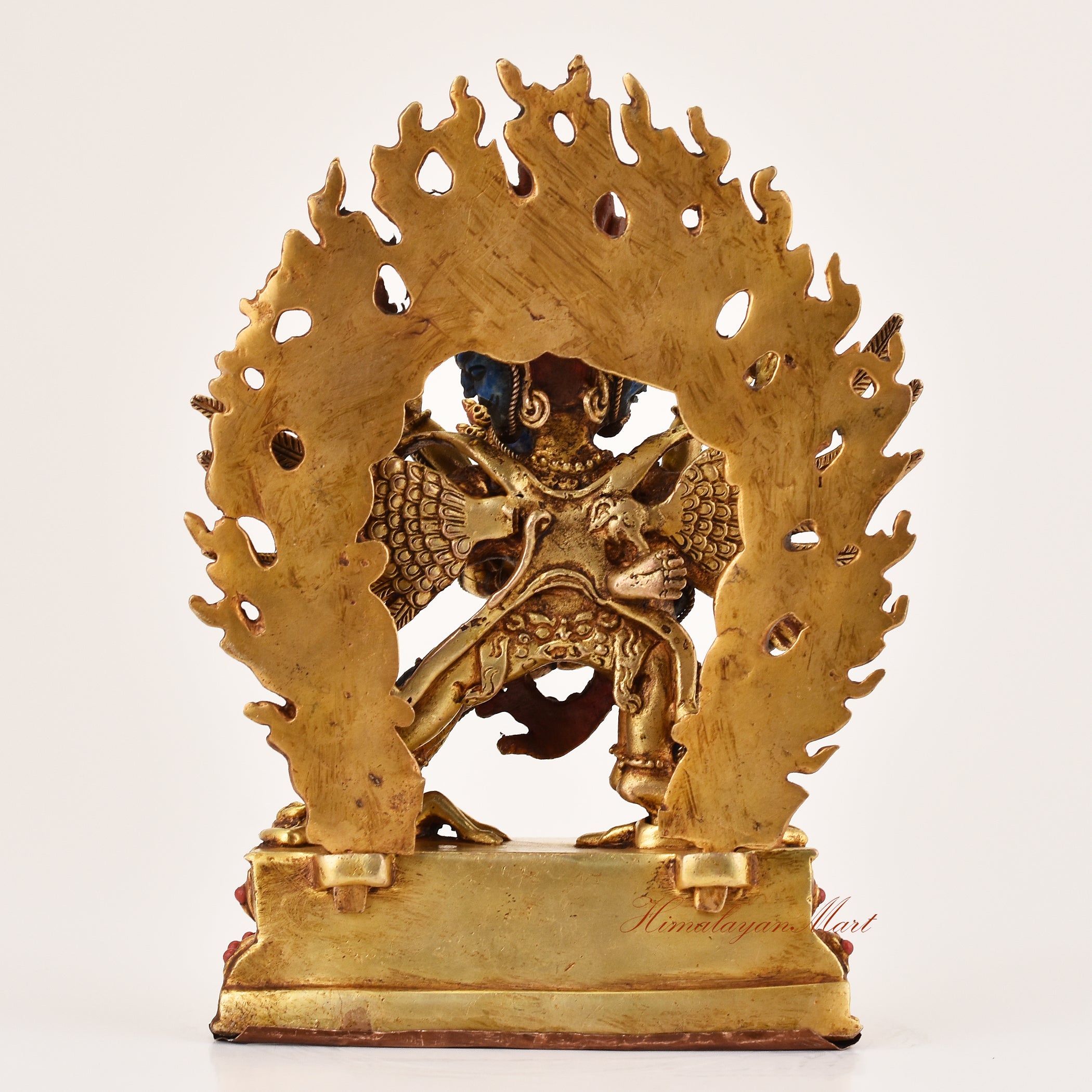 Back view of handcrafted Vajrakilaya lapis inlay statue, Tibetan Vajrayana ritual art for sacred practice