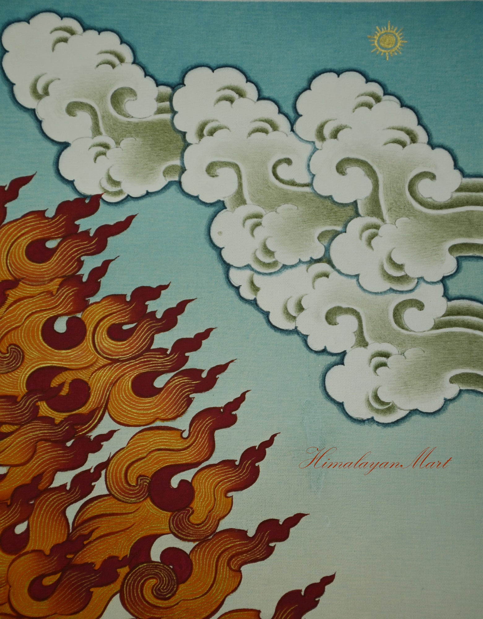 Upper left corner showing sun and clouds, symbolizing wisdom, clarity, and enlightened vision.