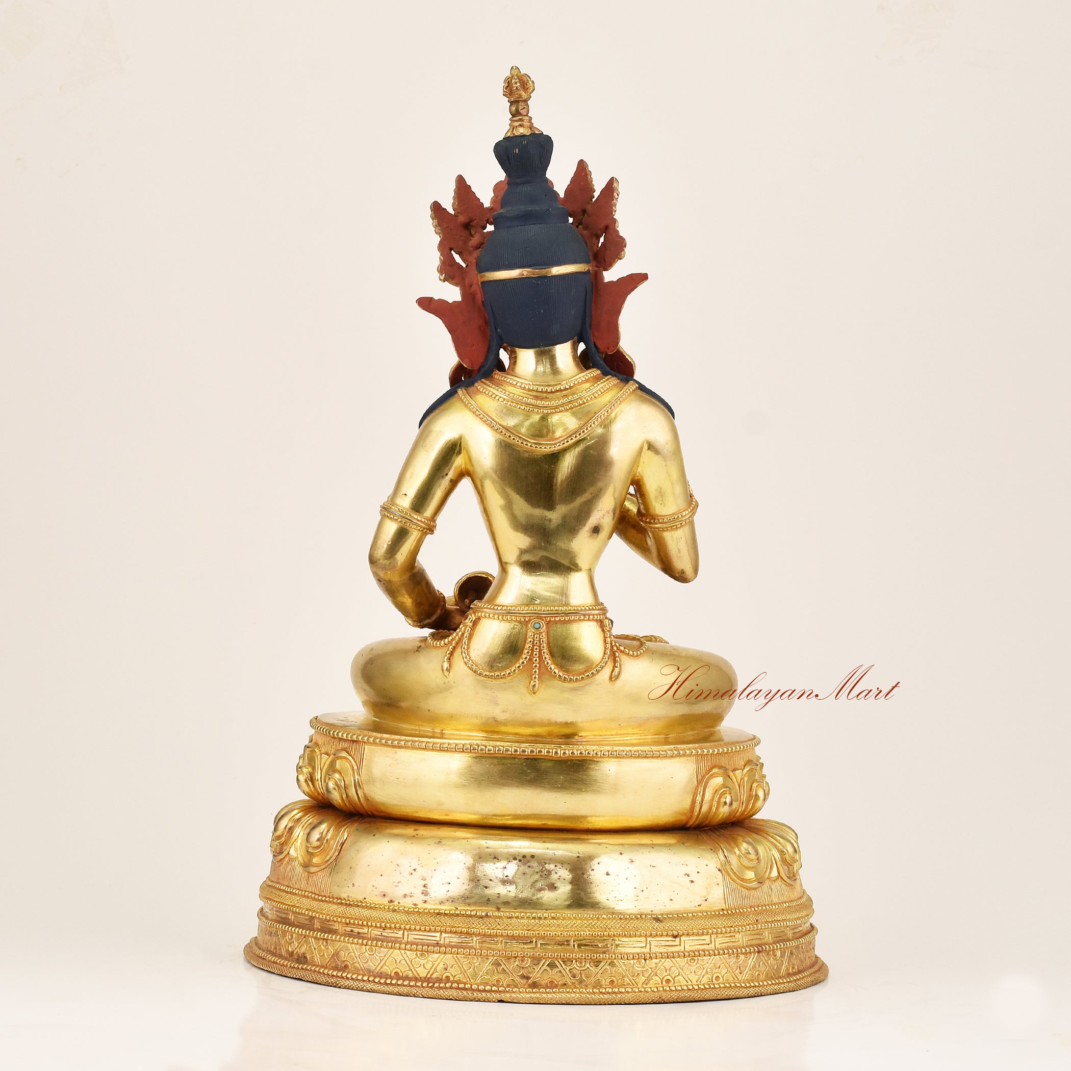 Back view of Vajrasattva Buddha Statue showing lotus throne and hand-carved robe detailing