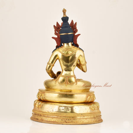 Back view of Vajrasattva Buddha Statue showing lotus throne and hand-carved robe detailing