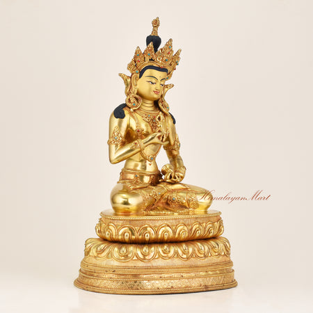 Right side view of Vajrasattva Buddha Statue showing copper alloy casting and gold gilding detail