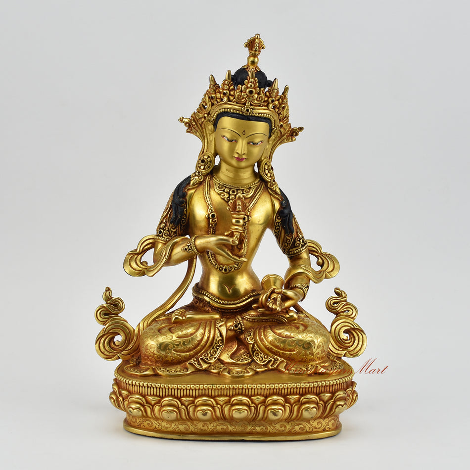 Vajrasattva statue for sale, premium handmade Buddhist meditation sculpture with 24K gold gilding