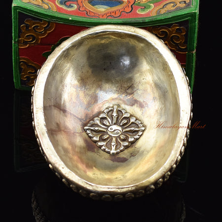 Back view of the Vajrayogini Carved Resin Kapala showing delicate skull motifs