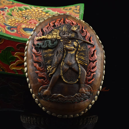 Vajrayogini Carved Resin Kapala with hand-painted skull cup and delicate skull motifs