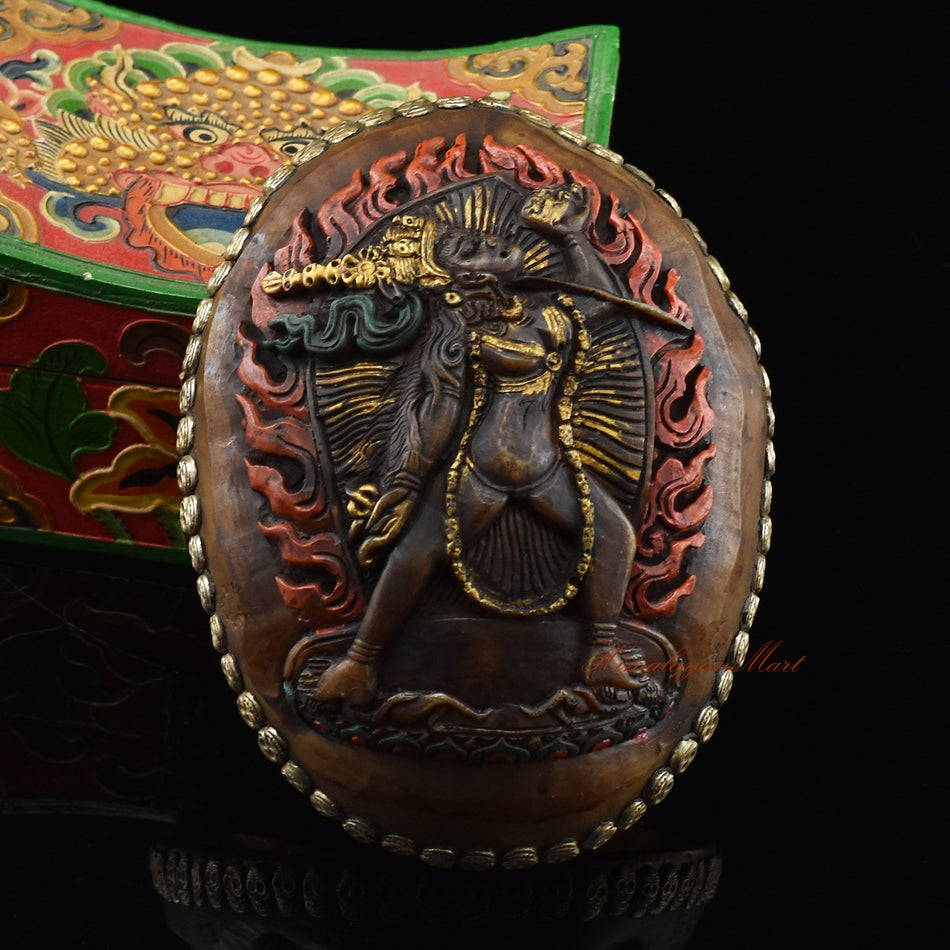 Vajrayogini Carved Resin Kapala with hand-painted skull cup and delicate skull motifs
