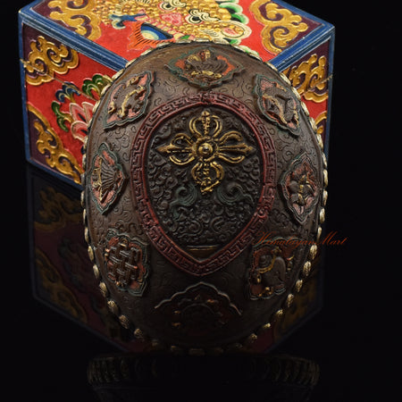 Vishvavajra Ashtamangala Resin Kapala with hand-painted skull cup and delicate skull motifs