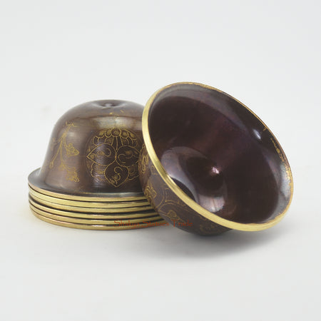 Inner view of Water Offering Bowls Set showing smooth copper surface and polished gilded interior