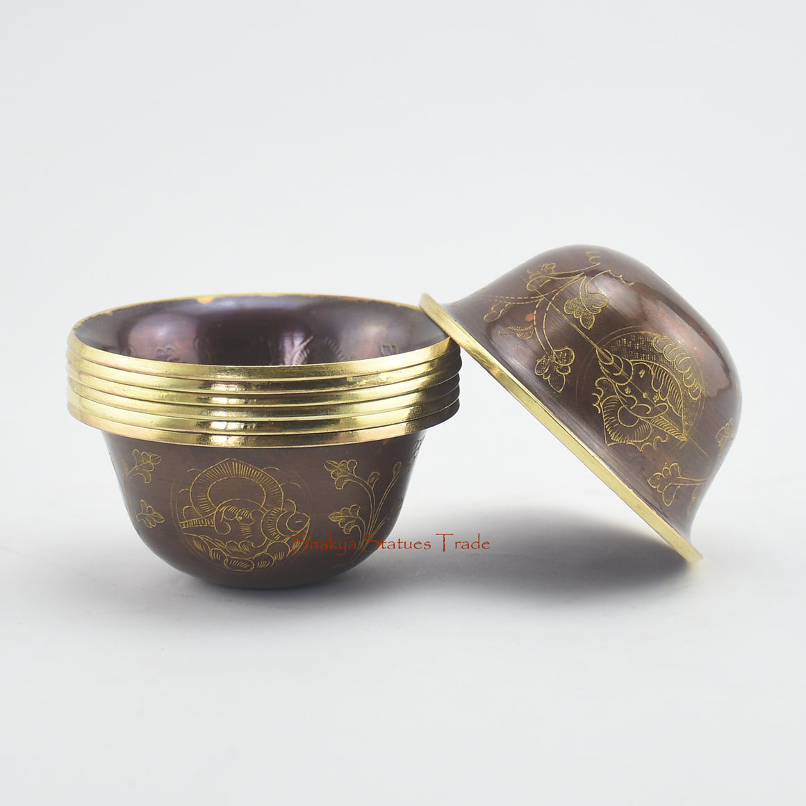 Side profile of Water Offering Bowls Set displaying traditional Tibetan Buddhist altar arrangement