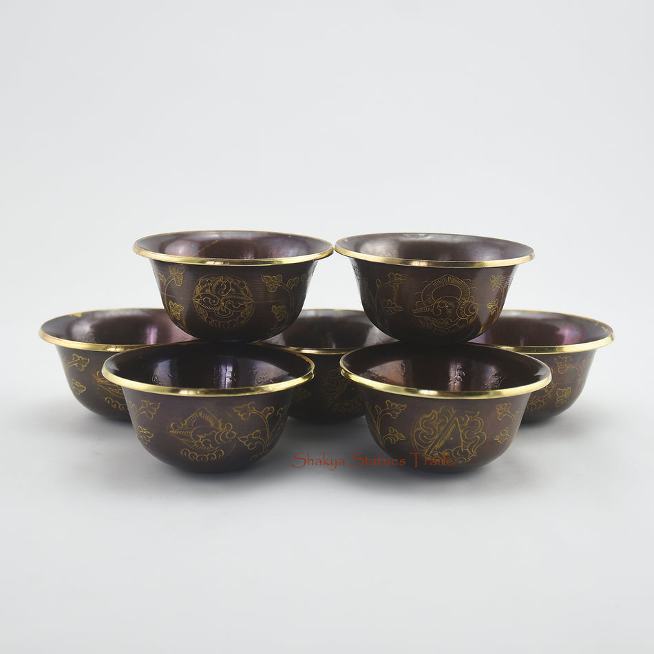 Water Offering Bowls Set handcrafted copper alloy Tibetan Buddhist religious offering bowls on altar