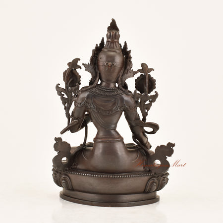 Back view of the Bodhisattva White Tara Statue displaying the detailed lost-wax cast copper alloy finish and traditional Himalayan Buddhist metalwork from Patan, Nepal
