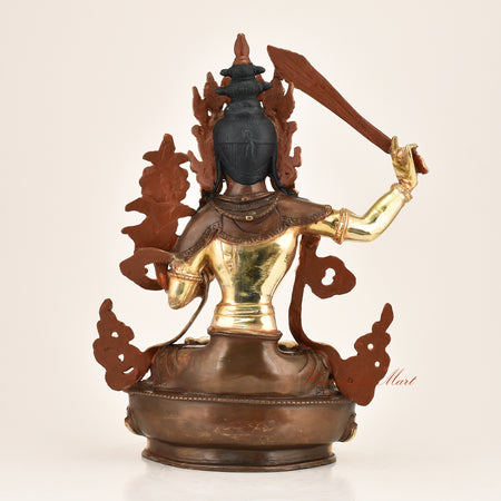 Wisdom Bodhisattva Statue Manjushri back view, copper alloy, traditional monastic altar figure, Patan Nepal